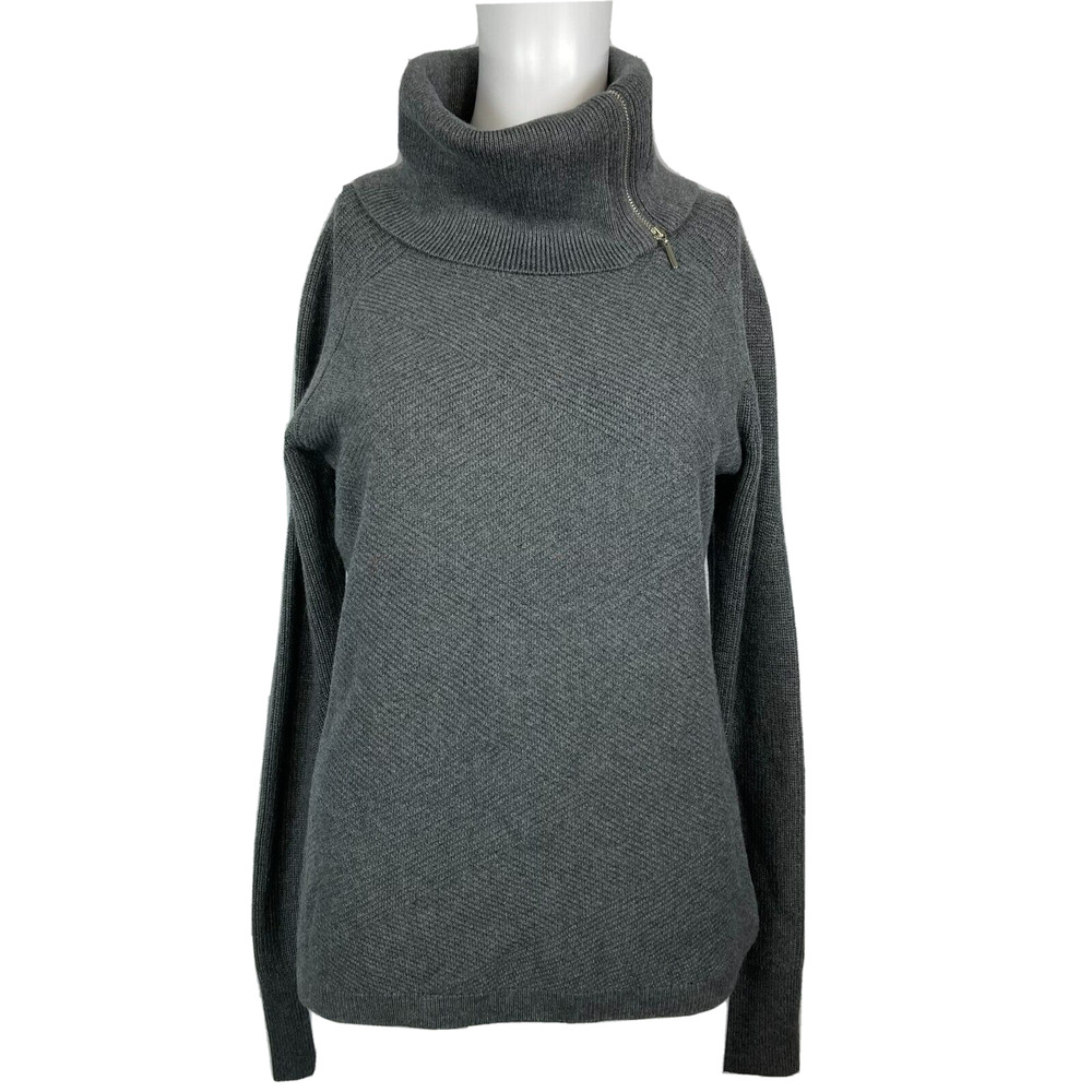 White House Black Market Sweater Women S Gray Cotton Cashmere Turtleneck Zipper